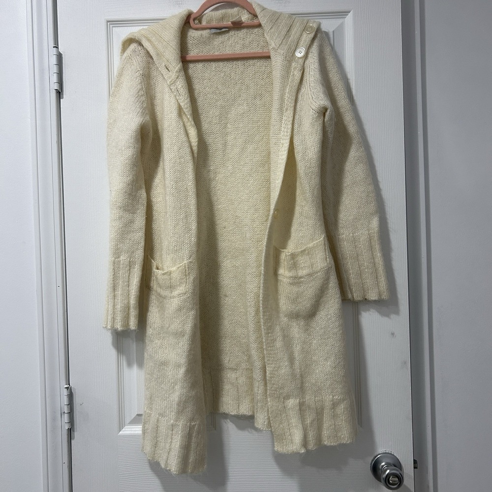 Women's Size 14/16 Wool Blend Mohair Duster‎ Cardigan Sweater Ivory Cozy Luxury